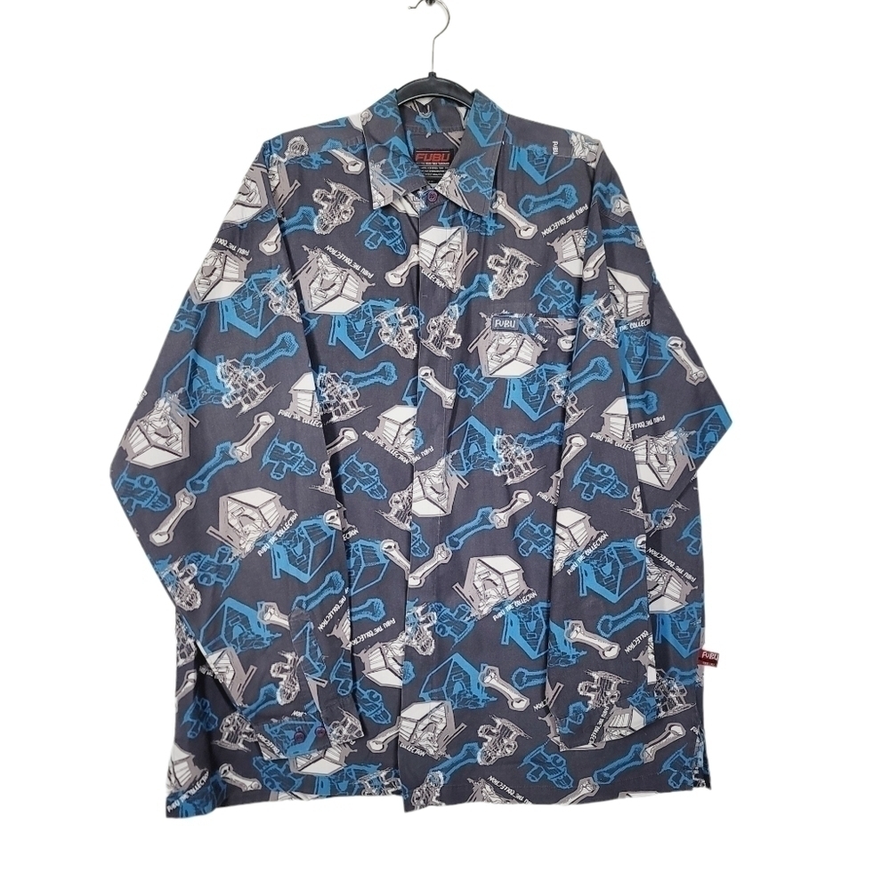 VTG FUB Dog House All Over Print Dress Button Down